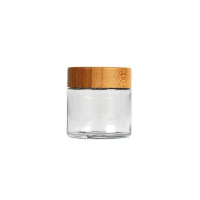 pot en verre clair de l'mauvaise herbe 3oz avec le couvercle en bambou pot en verre de 3,5 grammes 8ème