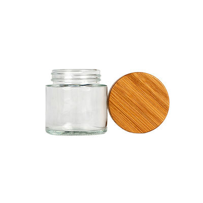 pot en verre clair de l'mauvaise herbe 3oz avec le couvercle en bambou pot en verre de 3,5 grammes 8ème