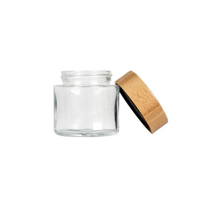 pot en verre clair de l'mauvaise herbe 3oz avec le couvercle en bambou pot en verre de 3,5 grammes 8ème