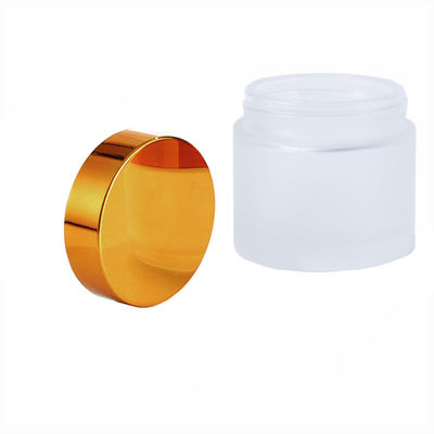 Pot de verre transparent givré résistant aux enfants de 2 oz avec couvercle doré