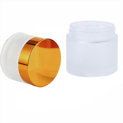 Pot de verre transparent givré résistant aux enfants de 2 oz avec couvercle doré