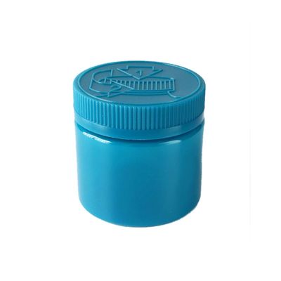 pot en plastique bleu de l'mauvaise herbe 6oz avec l'abaisser et tourner des bouchons de preuve d'enfant