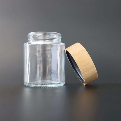 Pot hermétique de fleur de  de pot en verre en bambou sans danger pour les enfants du couvercle 4oz