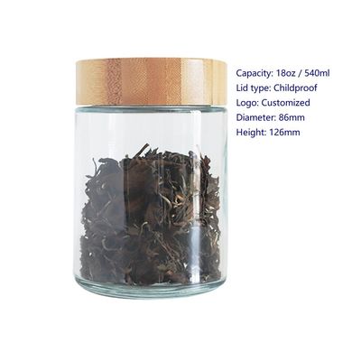 grand pot de fleur de chanvre du couvercle 18oz de pot d'emballage sans danger pour les enfants en verre en bambou de marijuana