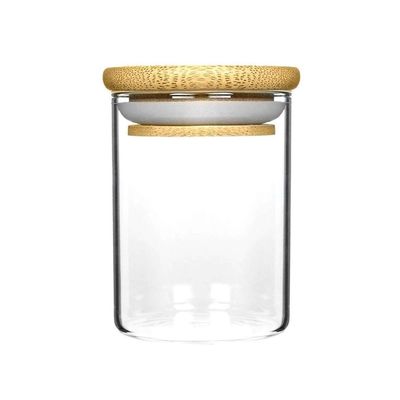 Le multiple classe le pot en verre clair de Borosilicate avec le couvercle scellé par silicone en bambou