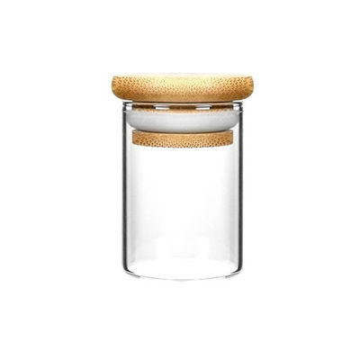 Récipient d'entreposage en bois de marijuana de pot en verre de Borosilicate d'aspiration de couvercle 4oz 6oz