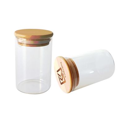 Récipient d'entreposage en bois de marijuana de pot en verre de Borosilicate d'aspiration de couvercle 4oz 6oz