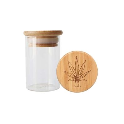 Bouteille de verre à haute borosilicate transparente et transparente avec couvercle en bois de bambou