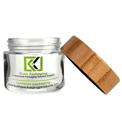 preuve en verre claire d'enfant de pot de mauvaise herbe de pot en verre en bambou de couvercle de 2oz CBD