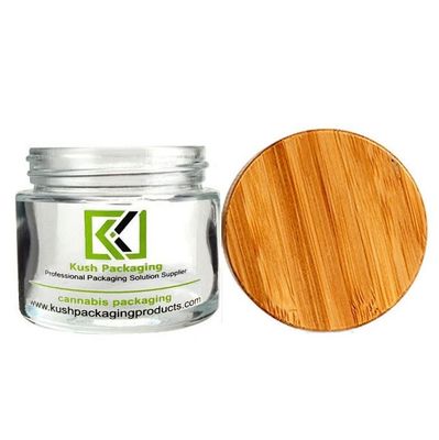 preuve en verre claire d'enfant de pot de mauvaise herbe de pot en verre en bambou de couvercle de 2oz CBD