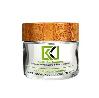 preuve en verre claire d'enfant de pot de mauvaise herbe de pot en verre en bambou de couvercle de 2oz CBD