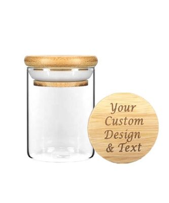 Bouteille de verre à haute borosilicate transparente et transparente avec couvercle en bois de bambou