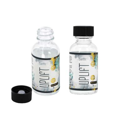 Flacon en verre Boston rond transparent hermétique et étanche de 30 ml (1 oz) avec bouchon à vis noir pour huile essentielle, médicament liquide, liquide