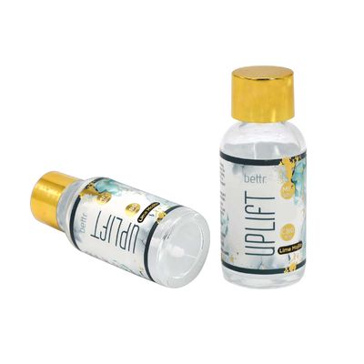 Bouteille en verre mini luxe de 30 ml (1 oz) étanche aux odeurs avec étiquette personnalisée, petite, avec bouchon à vis en aluminium doré pour liquide Mojito